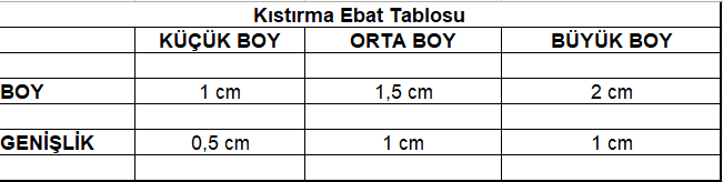 kıstırma ebat tablosu