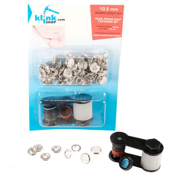 Button cap prong snap fastener application kit - 10,5 mm
