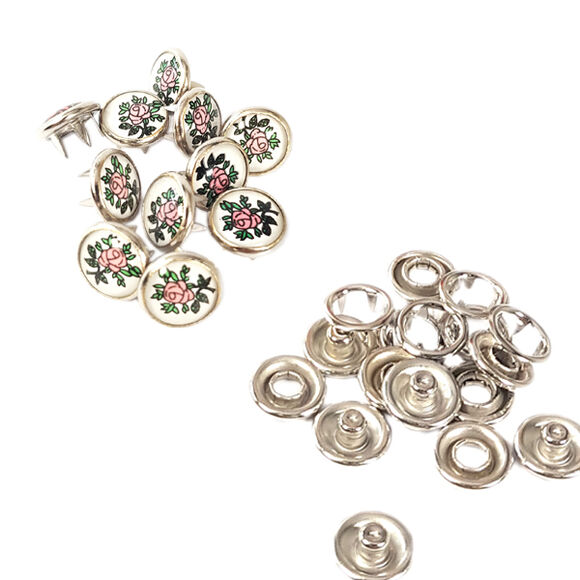 Flower patterned prong snap fasteners - 10,5 mm, mixed color