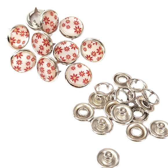 Flower patterned prong snap fasteners - 10,5 mm, mixed color