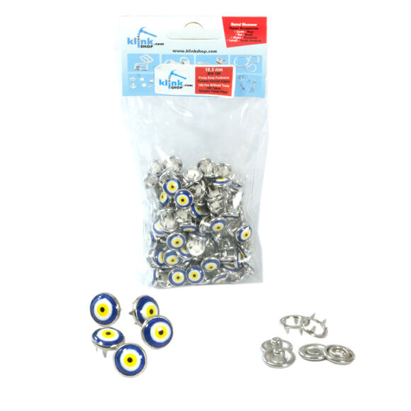 Nazar (Evil-eye) talisman patterned prong snap fasteners - 10,5 mm, without tool - 3