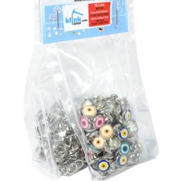 Nazar (Evil-eye) talisman patterned prong snap fasteners - 10,5 mm, without tool - Thumbnail